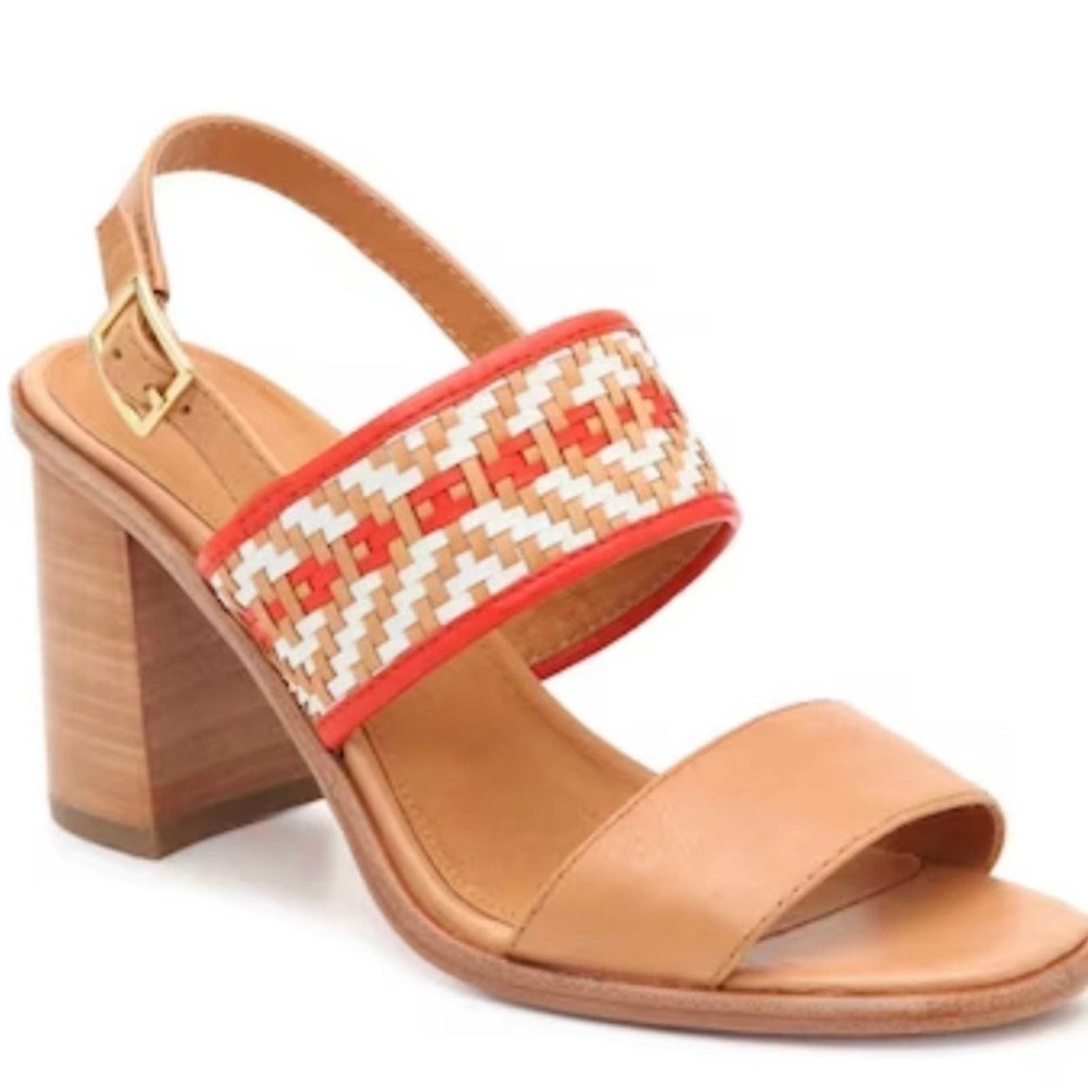 Frye Sandals Size 8 Tan Open Toe Braided Leather Amy Ankle Strap Block Heel